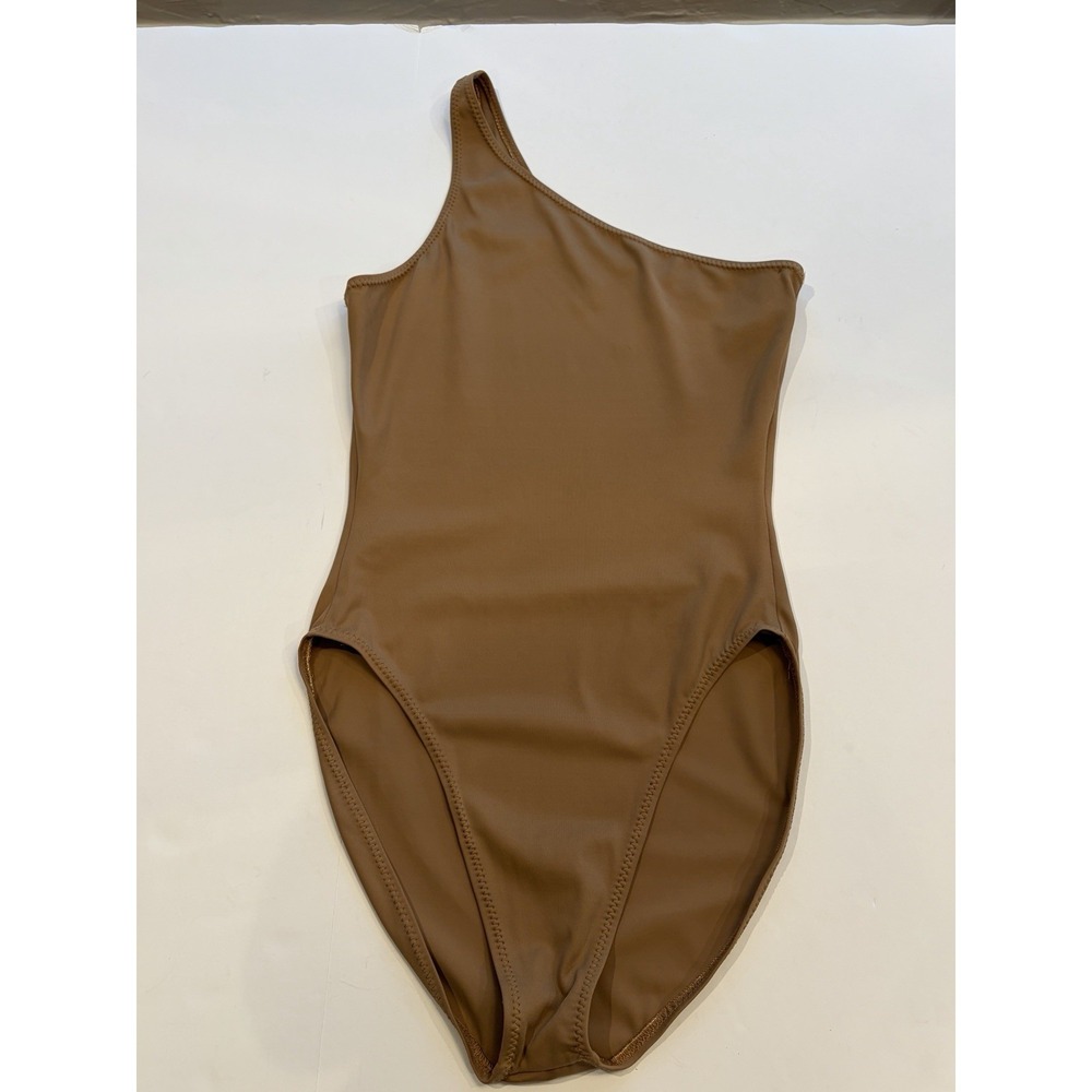 Norma Kamali One Shoulder Mio One Piece Swimsuit Toffee Tan Camel Nude Size